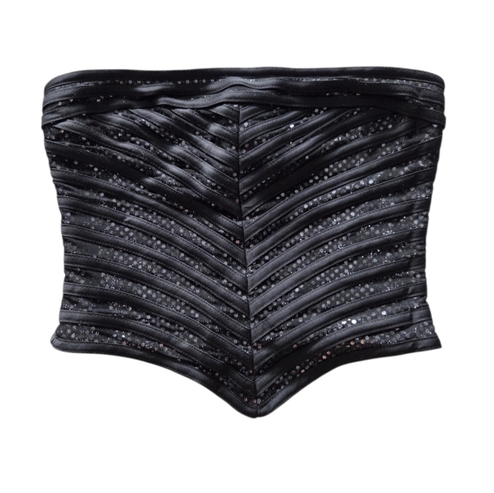 VTG Tadashi Shoji Black Strapless Corset‎ Top Sz 10 Evening Bustier Coquette Y2K
